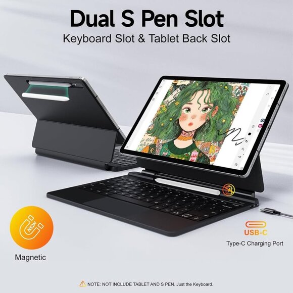 Black Keyboard Case for Samsung Galaxy Tab S7+/S7 FE/S8+/S9+/S9 FE+/S10+ 12.4" - Picture 6 of 8